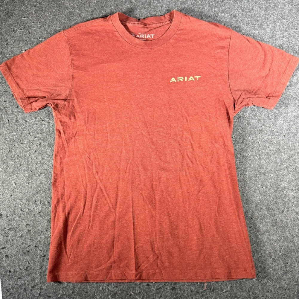 Ariat Mens Short Sleeve Graphic T-Shirt Rust Red Southwestern Logo Size S 12897